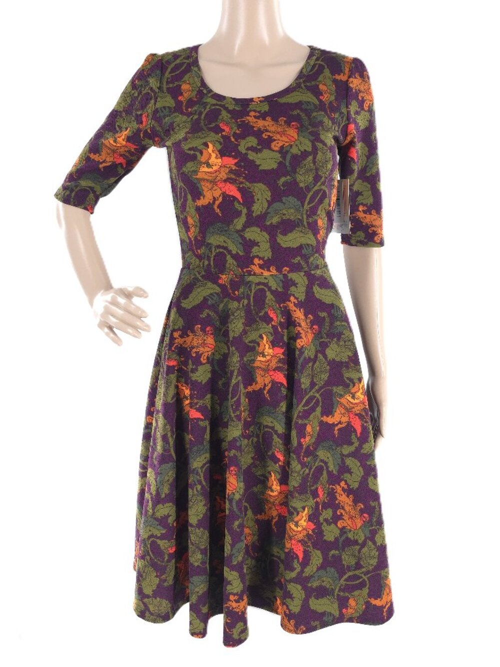 LuLaRoe Women Dress Nicole 1/2 Sleeves Green Purple Size XS - NWT